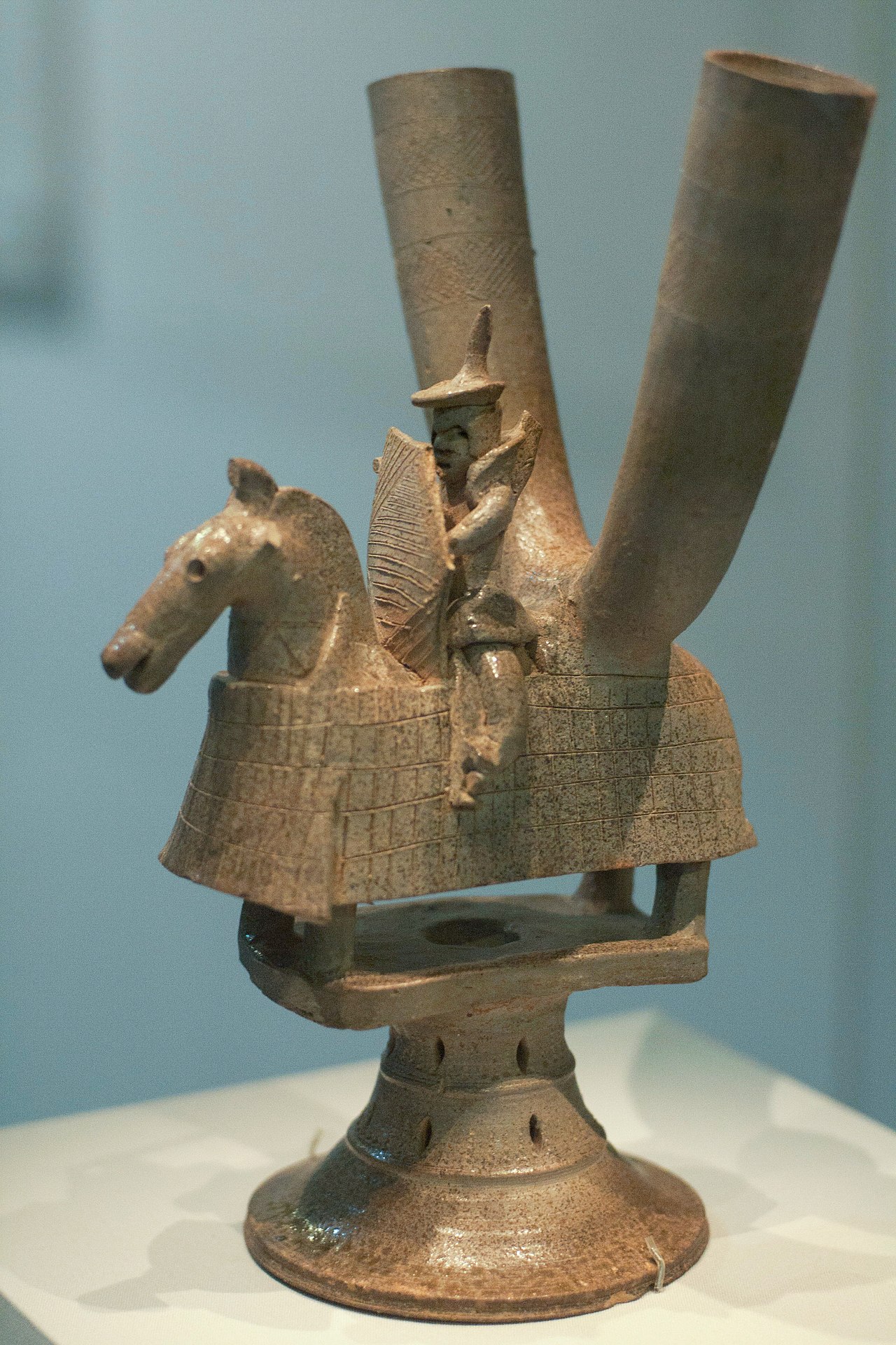 Earthenware Horn Cup in the Shape of a Warrior on Horseback