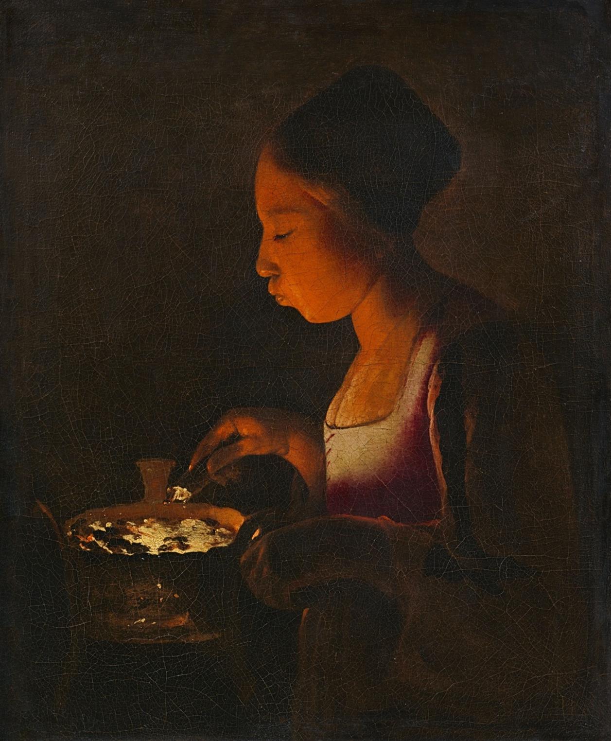 A Girl Blowing on a Brazier