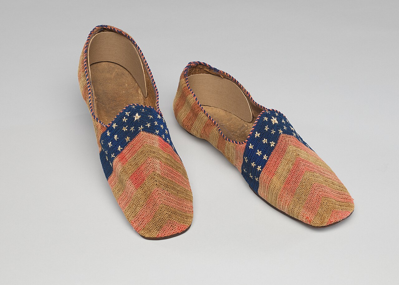Pair of stars and stripes slippers attributed to Elizabeth Keckley